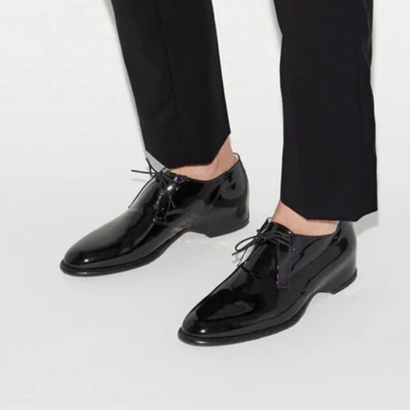 Maison Margiela Navy Patent Leather Lace Up Derby Dress Shoes White Stitch Heel - Picture 3 of 14